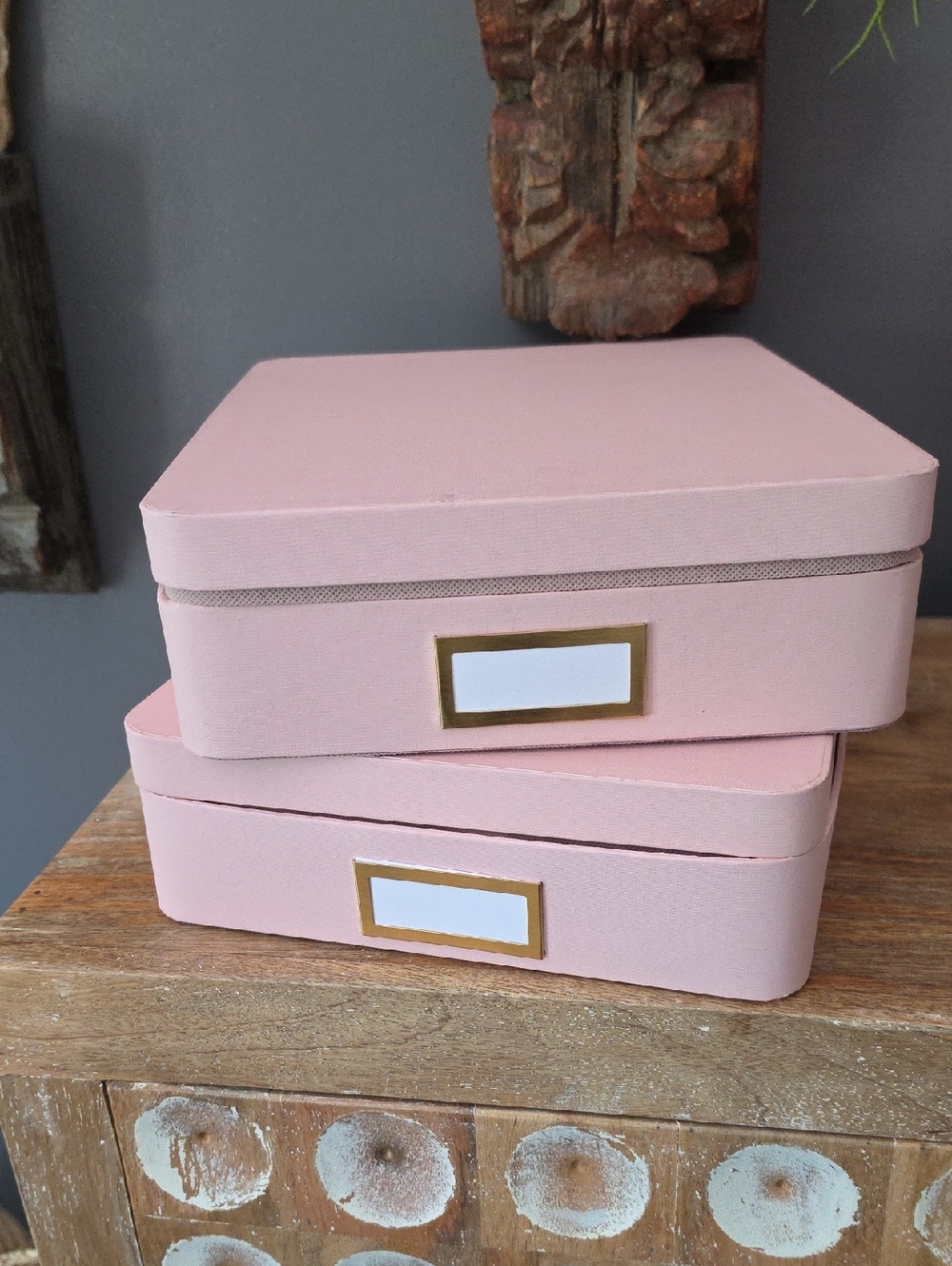 Set of 2 Blush Pink Storage Boxes with Label Holders Brightroom